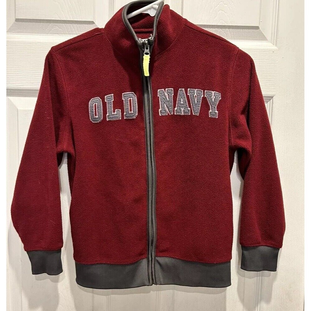 Old Navy Spell Out Youth Medium Maroon Burgundy Outdoor Full Zip Fleece Jacket